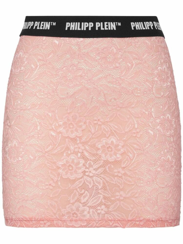 Philipp Plein logo-waistband lace miniskirt - Pink Cover