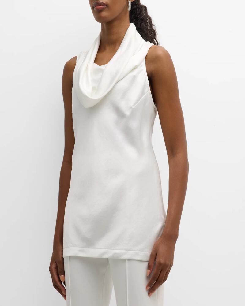 Finley Sleeveless Cowl-Neck Hammered Satin Top Cover