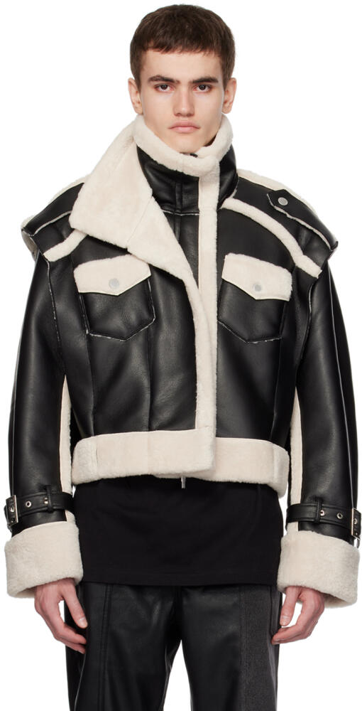 Feng Chen Wang Black Paneled Faux-Leather Jacket Cover