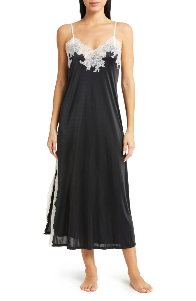 Natori Enchant Lace Trim Nightgown in Black W/Ivory Lace Cover