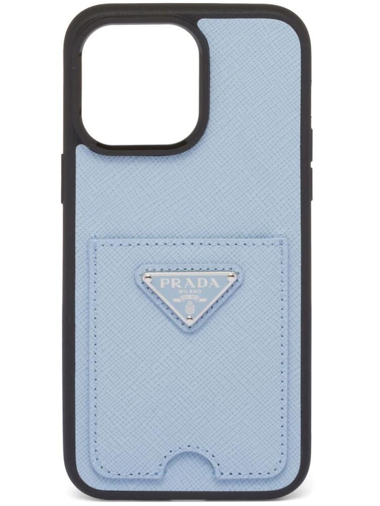 Prada leather iPhone 14 Pro Max case - Blue Cover