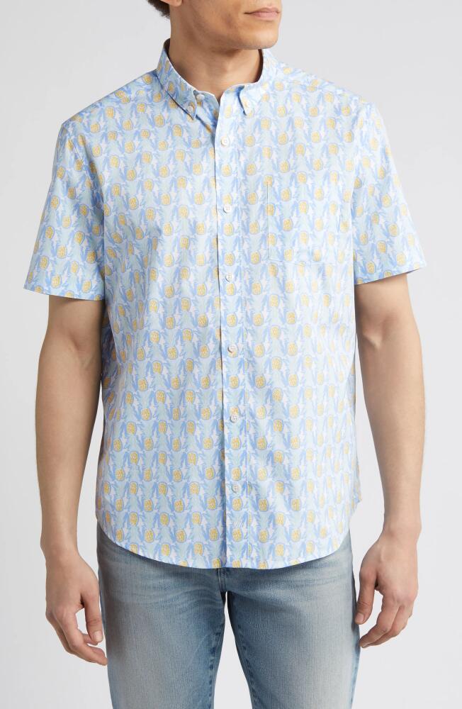 Johnston & Murphy Pineapple Print Short Sleeve Cotton Button-Down Shirt in White Cover