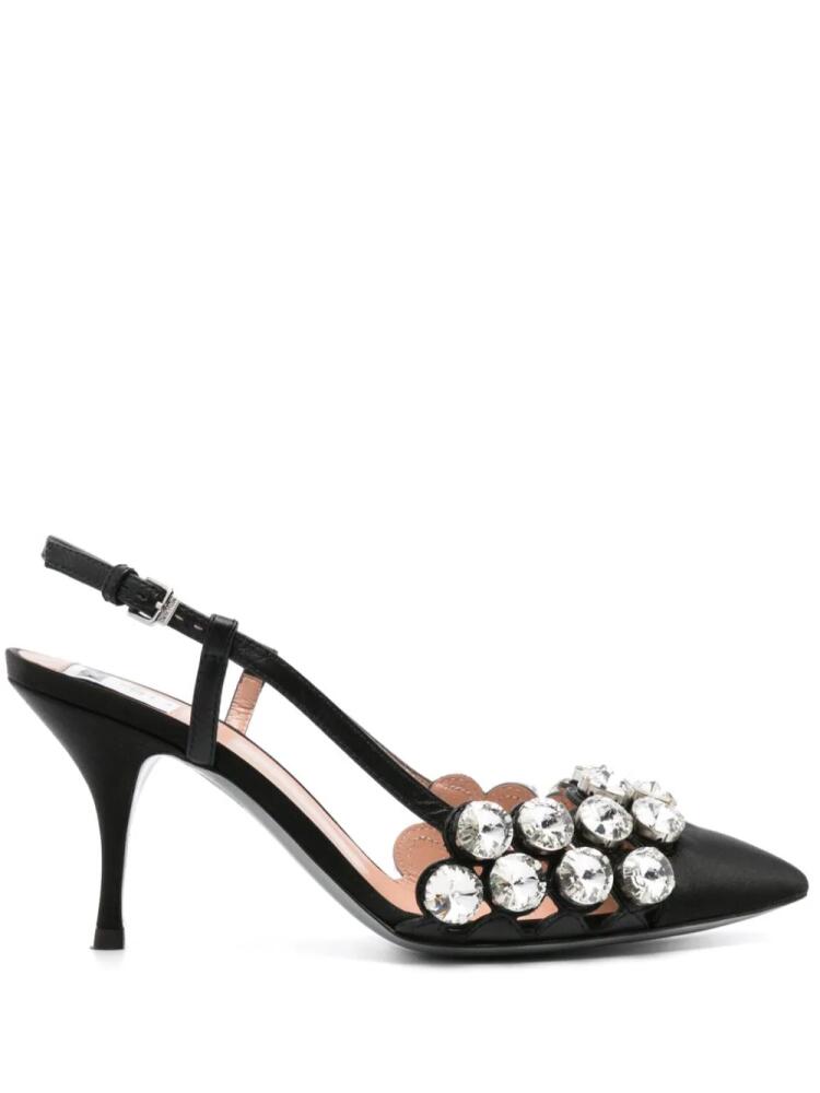 Moschino 75mm crystal-embellished satin pumps - Black Cover