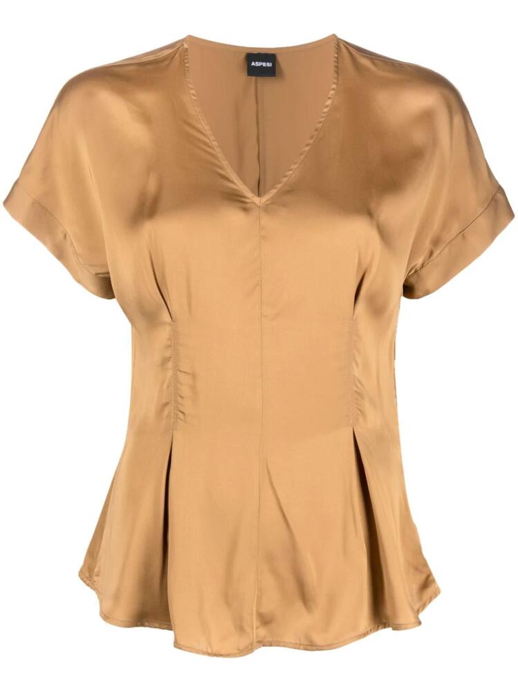 ASPESI satin-finish flared blouse - Brown Cover