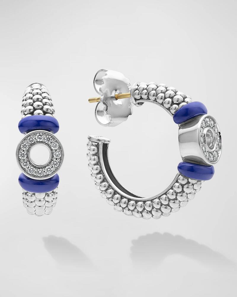 LAGOS Sterling Silver Blue Caviar Diamond Hoop Earrings Cover