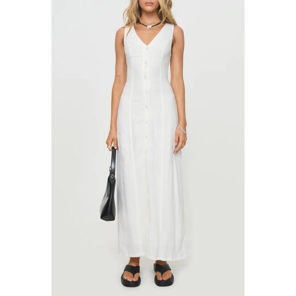 Princess Polly Button Front Linen Blend Maxi Dress in White Cover