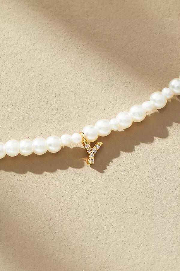 By Anthropologie Pavé Monogram Pendant Pearl Necklace Cover