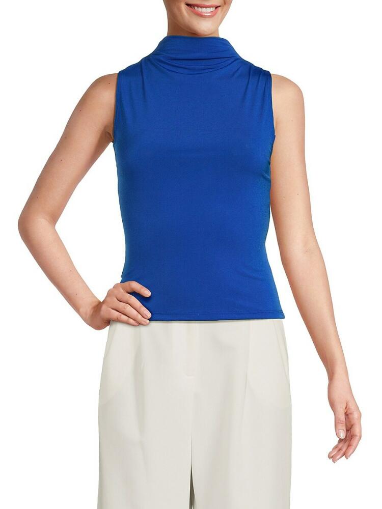 Love Ady Women's Shirred Mockneck Top - Blue Cover