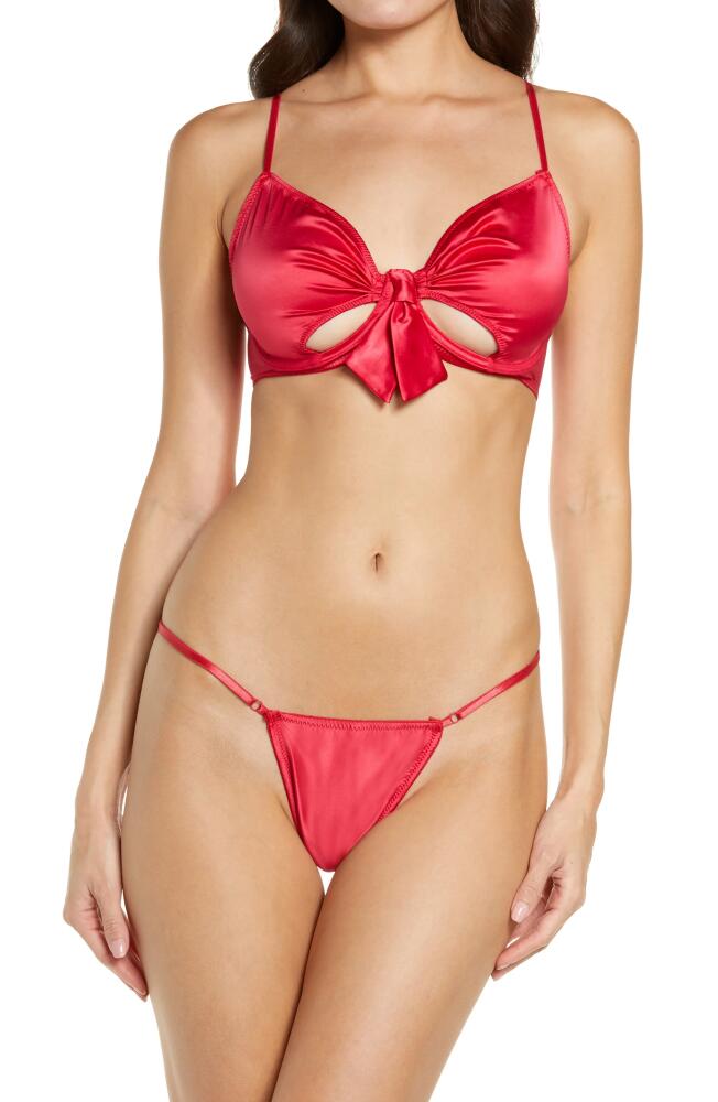 Coquette Satin Underwire Bra & Thong Set in Red Cover