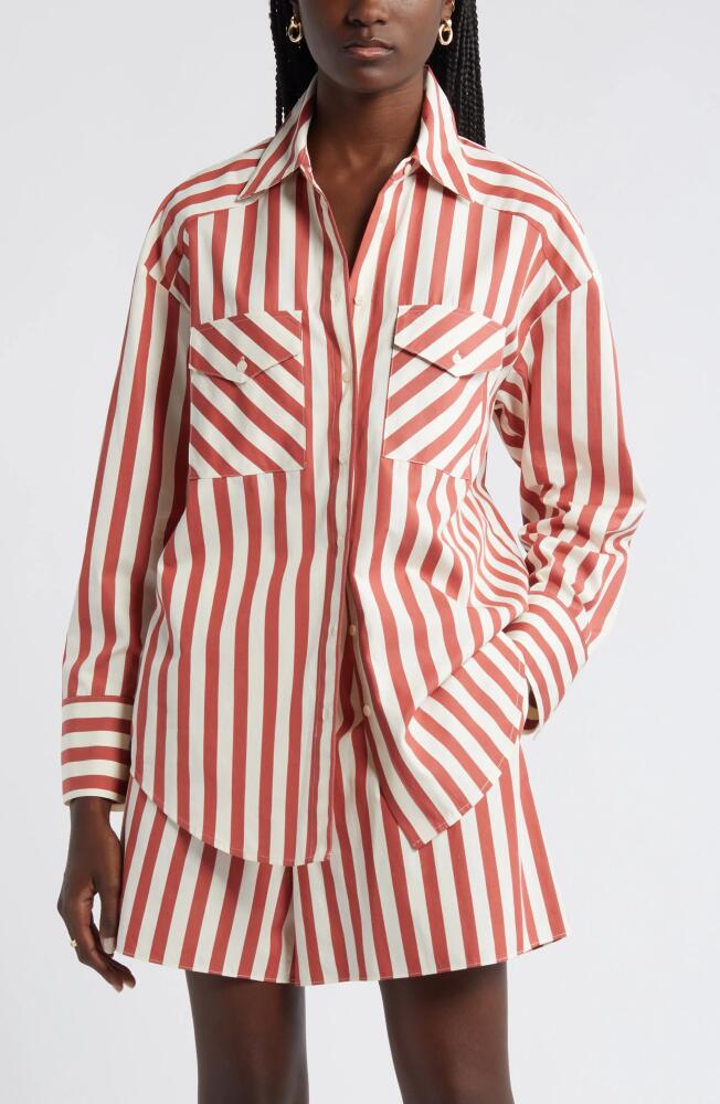 Nordstrom Poplin Button-Up Shirt in Rust - Ivory Cabana Stripe Cover