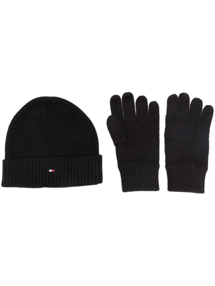 Tommy Hilfiger embroidered-logo beanie and gloves set - Black Cover