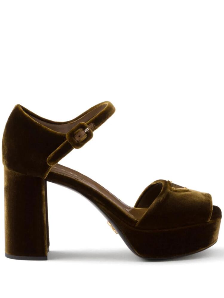 Prada 95mm velvet platform sandals - Brown Cover