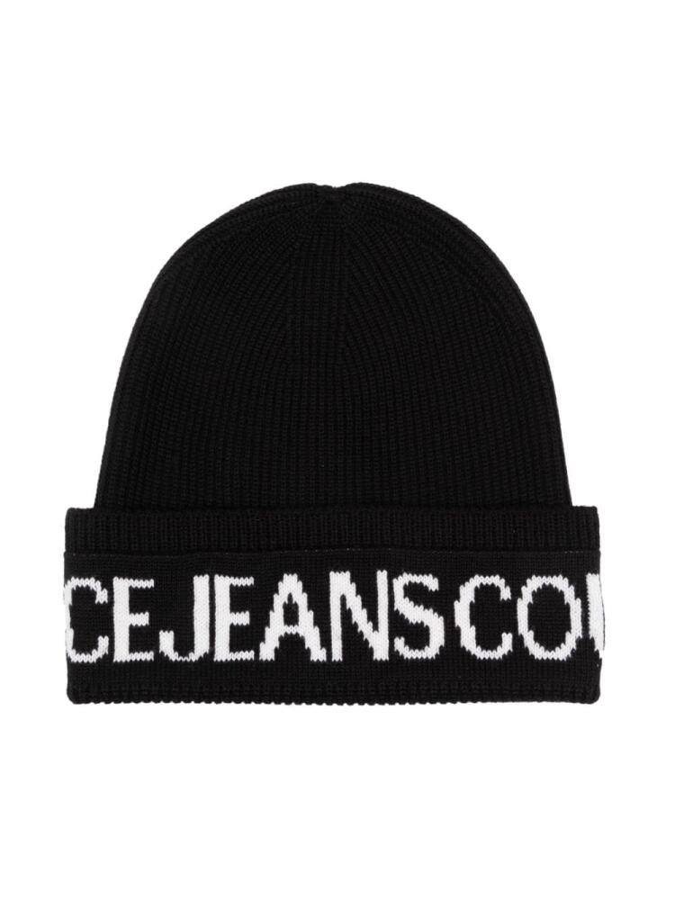 Versace Jeans Couture intarsia-logo ribbed beanie - Black Cover