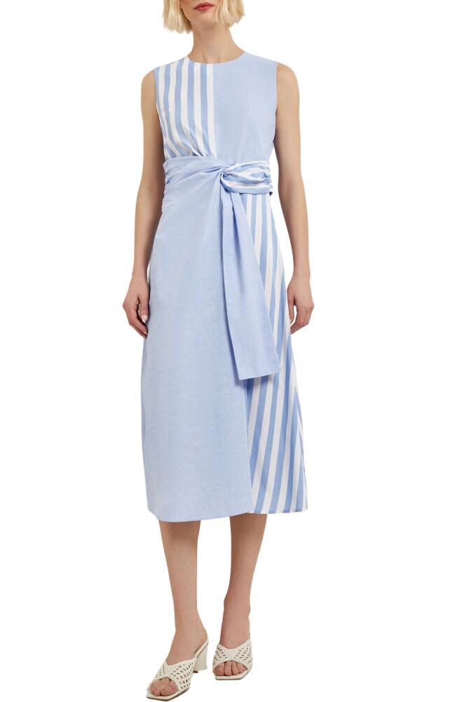 Misook Front Twist Cotton & Linen Midi Dress in Blue/ivory Cover