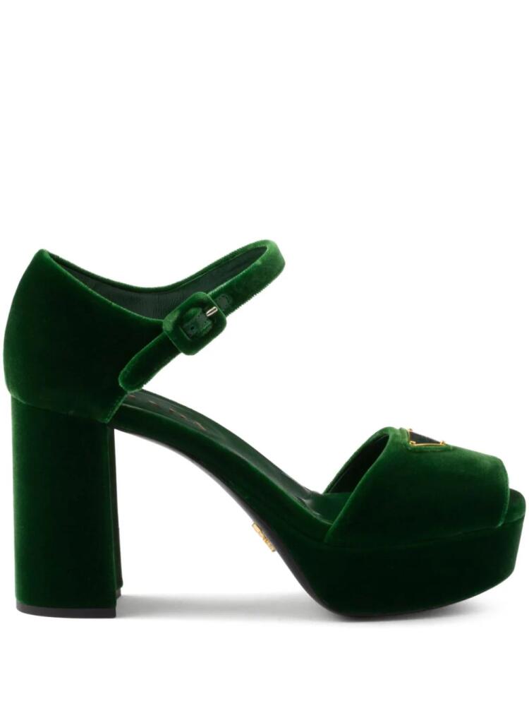 Prada 95mm velvet platform sandals - Green Cover