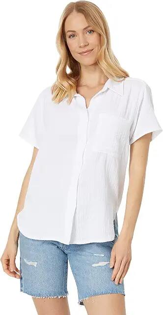 bobi Los Angeles Button Front Short Sleeve Pocket Top (White) Women's Clothing Cover