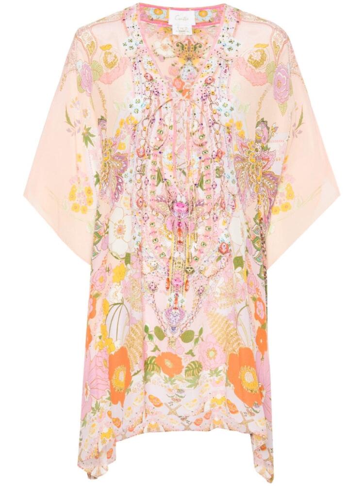 Camilla floral silk mini dress - Orange Cover