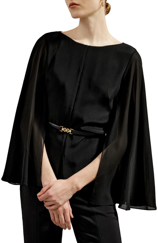 Lilysilk Crewneck Cape-Style Silk Blouse in Black Cover