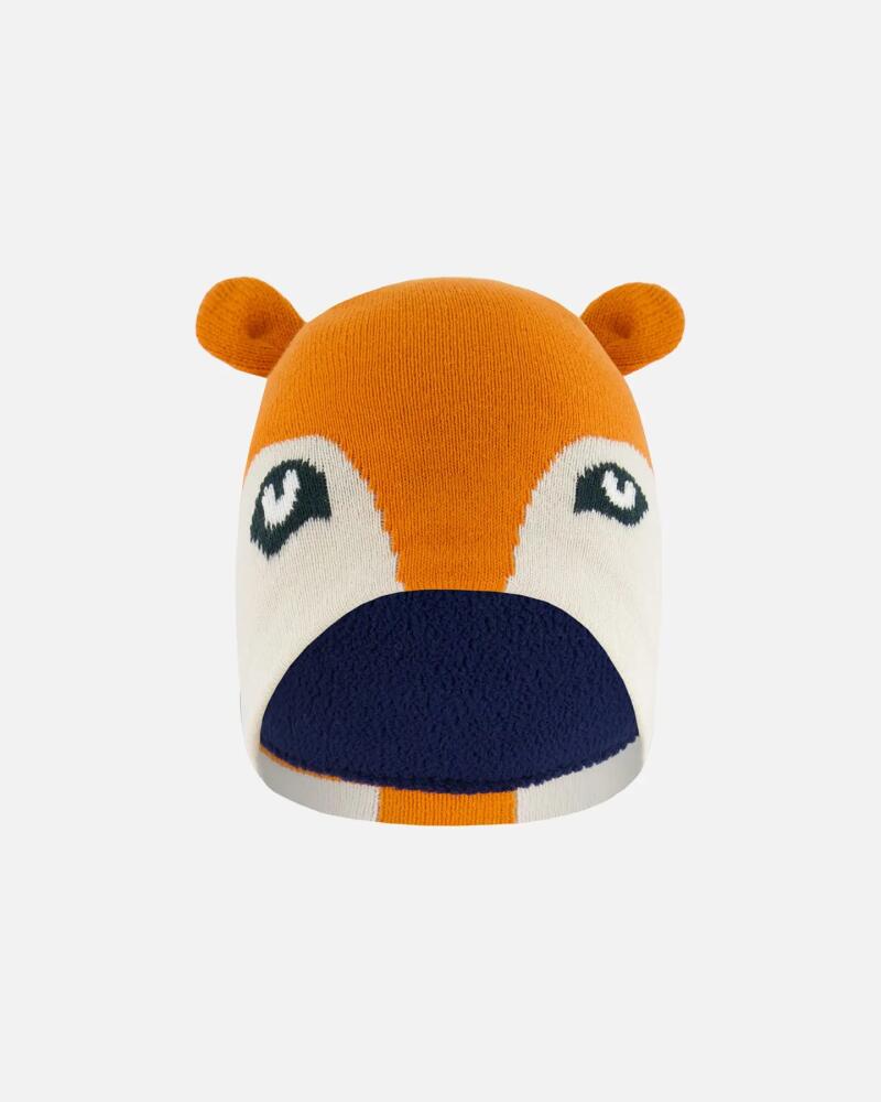 Deux par Deux Boy's Knit Hat Orange Fox Face Cover