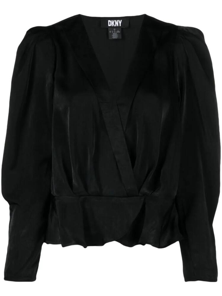 DKNY pleat-detail satin-finish blouse - Black Cover