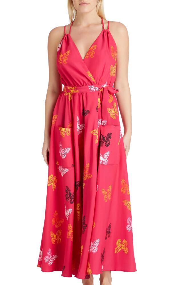 VALIMARE Amelia Maxi Wrap Crepe de Chine Cover-up Dress in Fuscia Cover