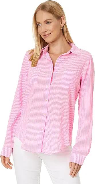 Lilly Pulitzer Sea View Button-Down (Havana Pink Lightweight Oxford Stripe) Women's Clothing Cover