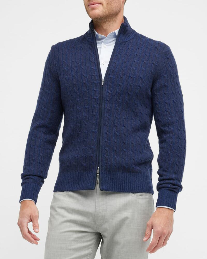 Neiman Marcus Men's Cable-Knit Cashmere Full-Zip Sweater Cover