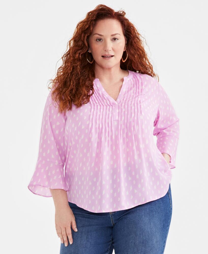 Style & Co Plus Size Printed Pintuck Blouse, Created for Macy's - Wine Block Cover