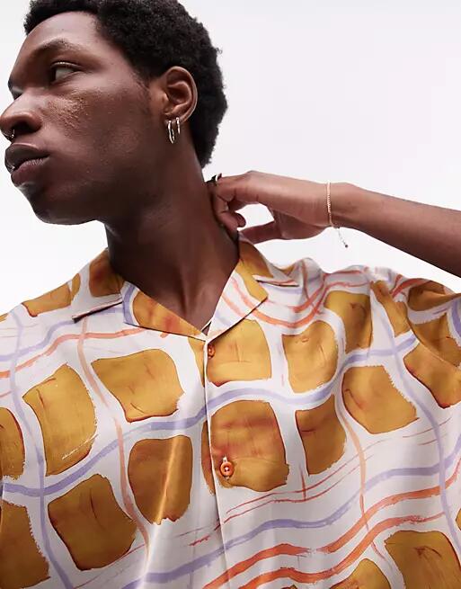 Topman short sleeve tile printed satin shirt in multi Cover