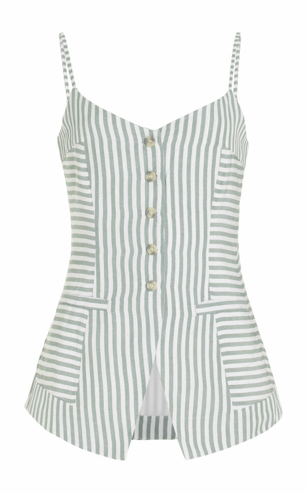 Posse - Diana Striped Linen-Blend Top - Green Cover