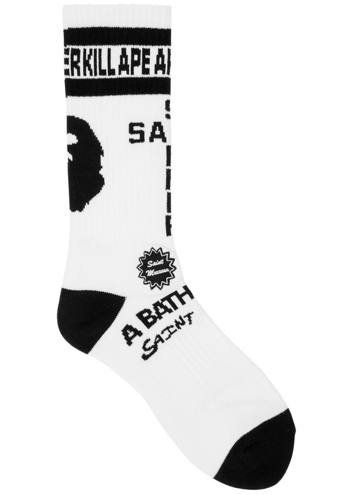 Saint Mxxxxxx X A Bathing Ape Logo Cotton-blend Socks - White Cover