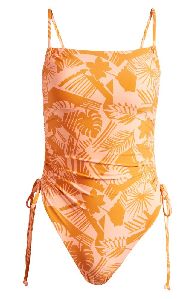 Volcom Blocked Out Floral Ruched One-Piece Swimsuit in Reef Pink Cover