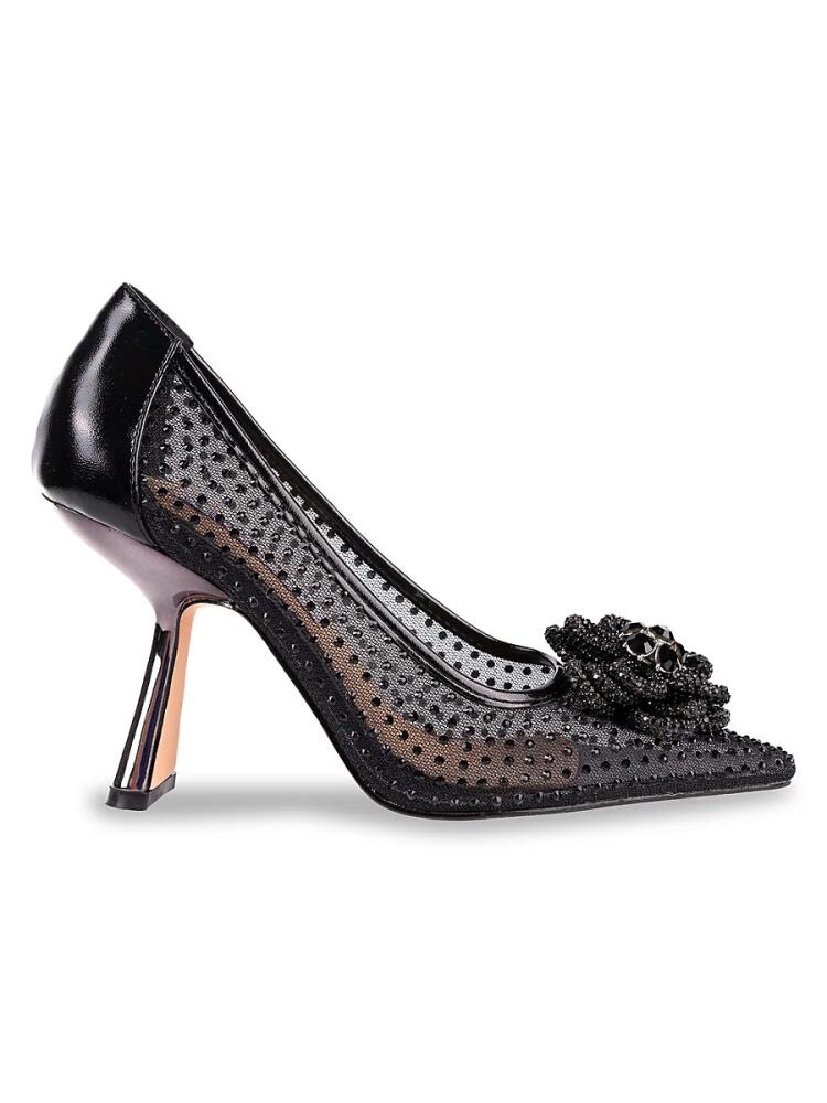 Lady Couture Women's Sweet Rhinestone Embellished Mesh Pumps - Black Cover