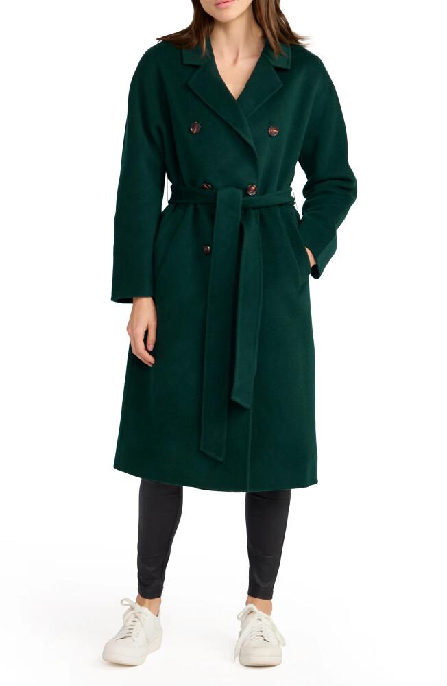 Belle & Bloom Standing Still Belted Wool Blend Coat in Dark Green Cover