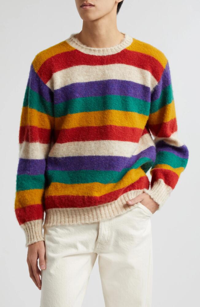 Drake's Stripe Brushed Wool Crewneck Sweater in Ivory Multi Cover