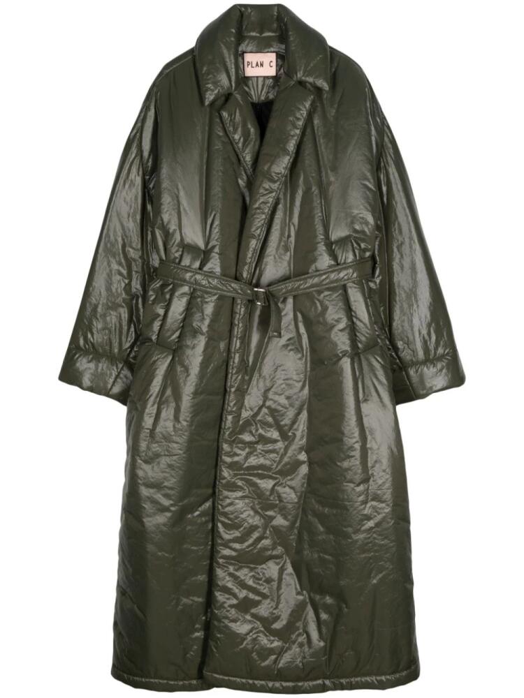 Plan C padded-design belted raincoat - Green Cover