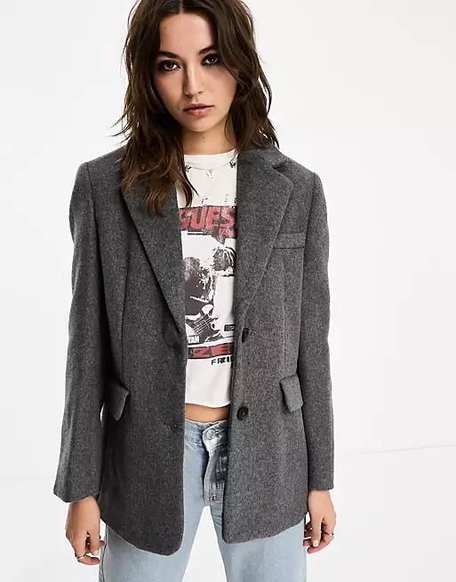 Stradivarius wool blend blazer in dark gray Cover