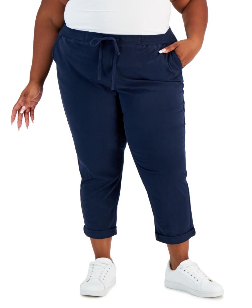 Style & Co Plus Size Pull-On Cuffed Twill Ankle Pants, Created for Macy's - Industrial Blue Cover