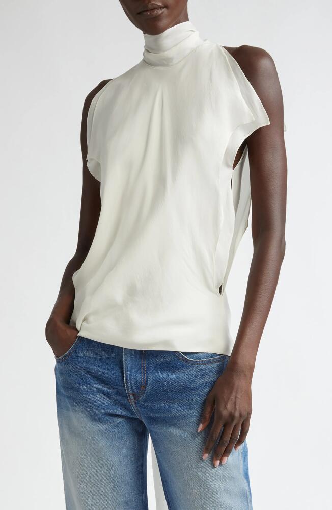 Brandon Maxwell Tie Neck Sleeveless Layered Silk Top in White Cover