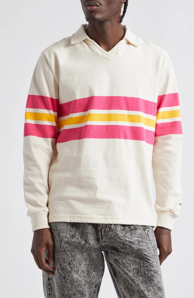 Noah Pitch Practice Stripe Long Sleeve Polo in Ivory/Rose/Gold Cover