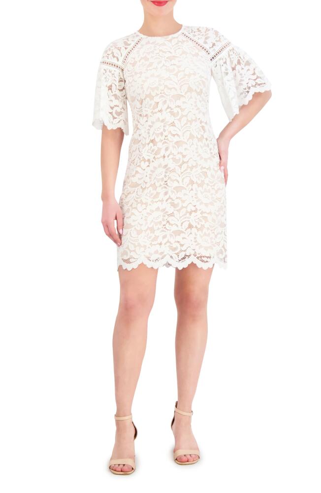 Vince Camuto Scallop Hem Lace Dress in Ivory Beige Cover