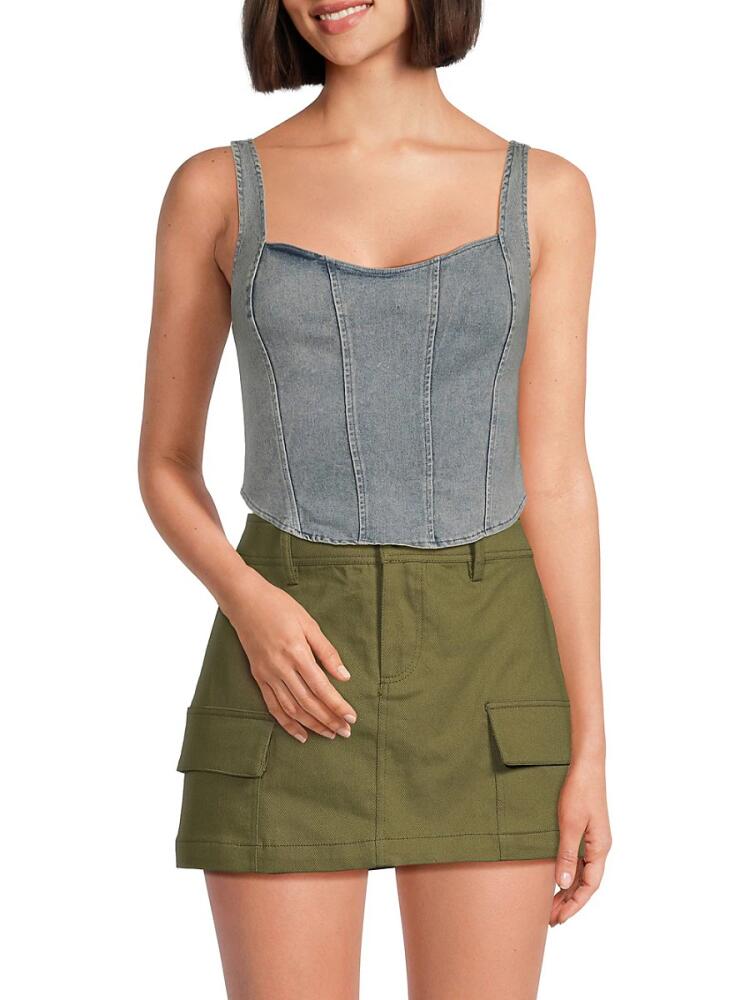 Lea & Viola Women's Cropped Denim Corset Top - Light Wash Cover