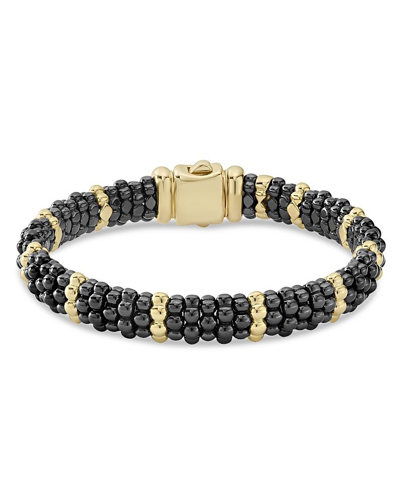 Lagos 18K Yellow Gold & Black Ceramic Beaded Station Bracelet Cover