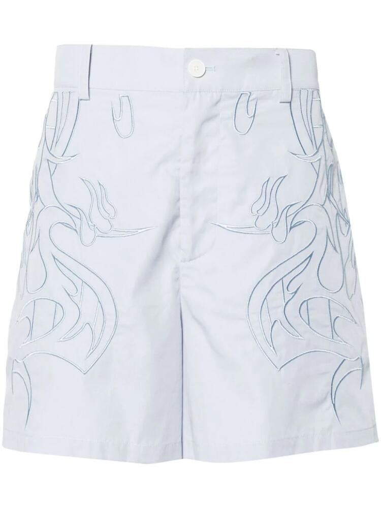 Feng Chen Wang motif-embroidered cotton shorts - Blue Cover