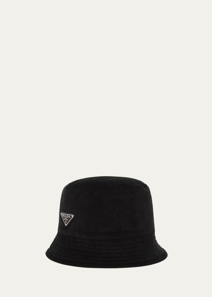 Prada Men's Triangle Logo Corduroy Bucket Hat Cover