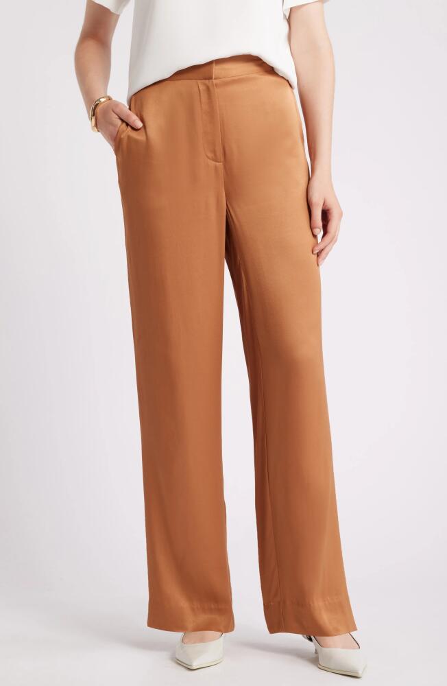 Nordstrom Straight Leg Satin Pants in Tan Thrush Cover