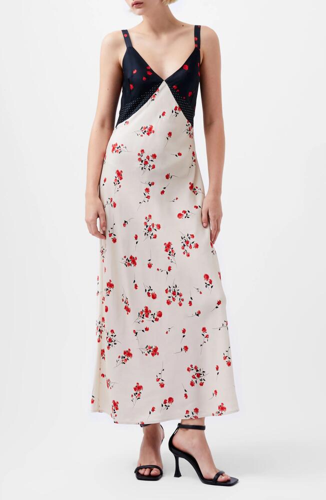 French Connection Floramour Ennis Mixed Print Satin Midi Slipdress in Classic Cream Cover