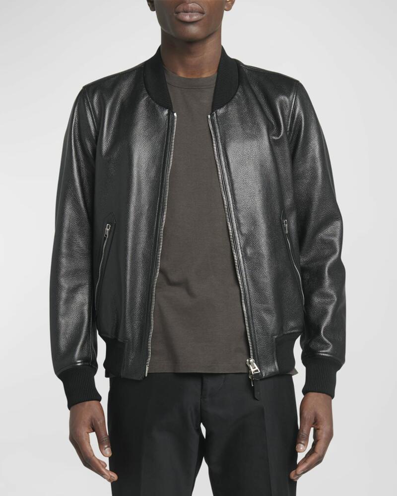 TOM FORD Men's Grained Leather Bomber Jacket Cover