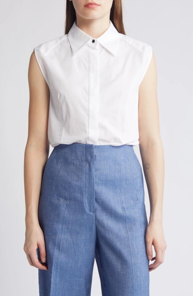 BOSS Banoh Sleeveless Cotton Button-Up Shirt in White Cover