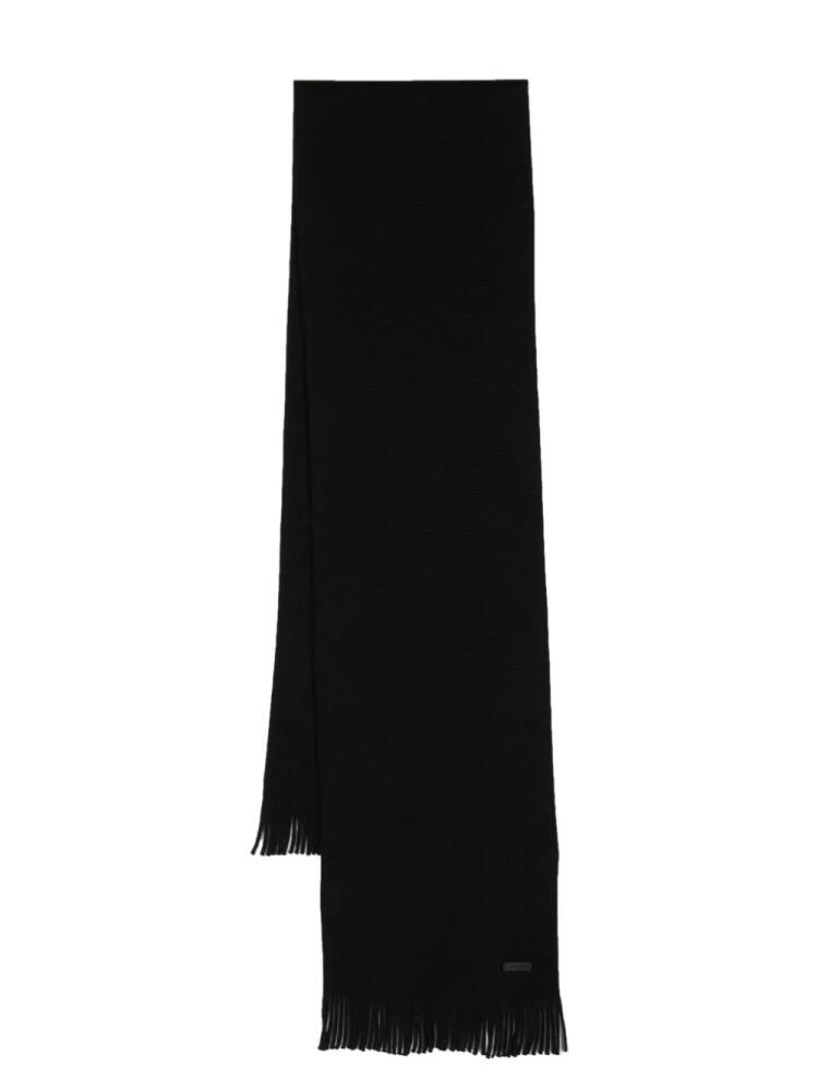 BOSS logo-patch virgin wool scarf - Black Cover